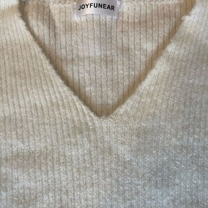 Women's Cream V-Neck Ribbed Sweater